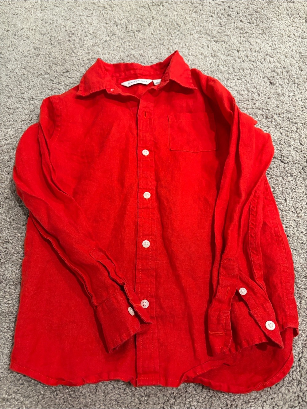 Janie and Jack boys 100% linen  Red Button-Up Shirt size 6